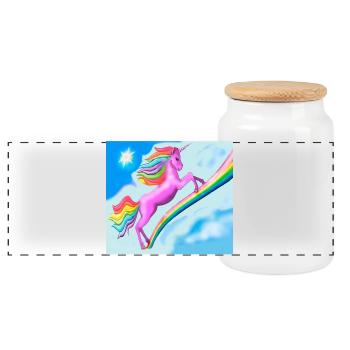 Einhorn und Regenbogen - Panorama Keksdose mit Holzdeckel - Weiß - Vorne