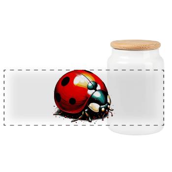 Ladybird - Panoramic Cookie Jar with Wooden Lid - white - Front