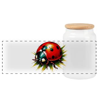 Ladybird - Panoramic Cookie Jar with Wooden Lid - white - Front