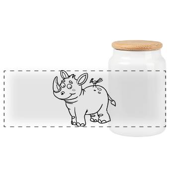Ausmalbild Nashorn Kawaii Handillustriert - Panorama Keksdose mit Holzdeckel - Weiß - Vorne