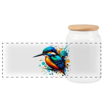 Kingfisher - Panoramic Cookie Jar with Wooden Lid - white - Front
