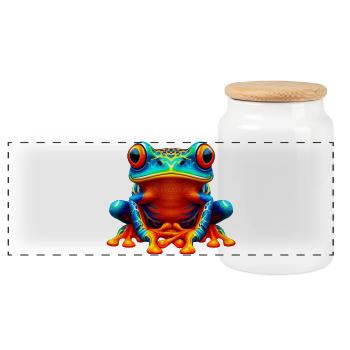 Frog - Panoramic Cookie Jar with Wooden Lid - white - Front