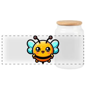 Bee - Panoramic Cookie Jar with Wooden Lid - white - Front