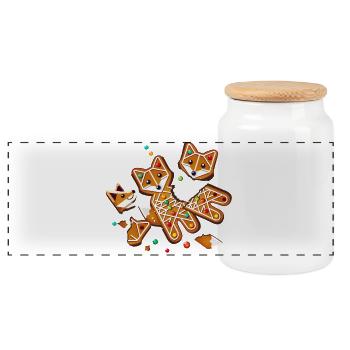Gingerbread fox in pieces – great Christmas motif - Panoramic Cookie Jar with Wooden Lid - white - Front