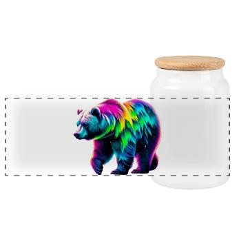 Bear - Panoramic Cookie Jar with Wooden Lid - white - Front