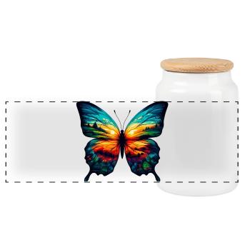 Butterfly - Panoramic Cookie Jar with Wooden Lid - white - Front