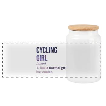 Cycling - Panoramic Cookie Jar with Wooden Lid - white - Front