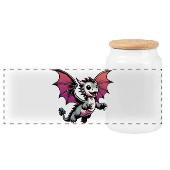 Drache - Panorama Keksdose mit Holzdeckel - Weiß - Vorne