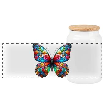 Butterfly - Panoramic Cookie Jar with Wooden Lid - white - Front