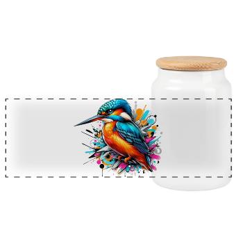 Kingfisher - Panoramic Cookie Jar with Wooden Lid - white - Front