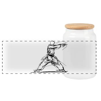 Karateka One Line Drawing - Panoramic Cookie Jar with Wooden Lid - white - Front