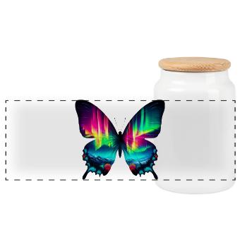 Butterfly - Panoramic Cookie Jar with Wooden Lid - white - Front