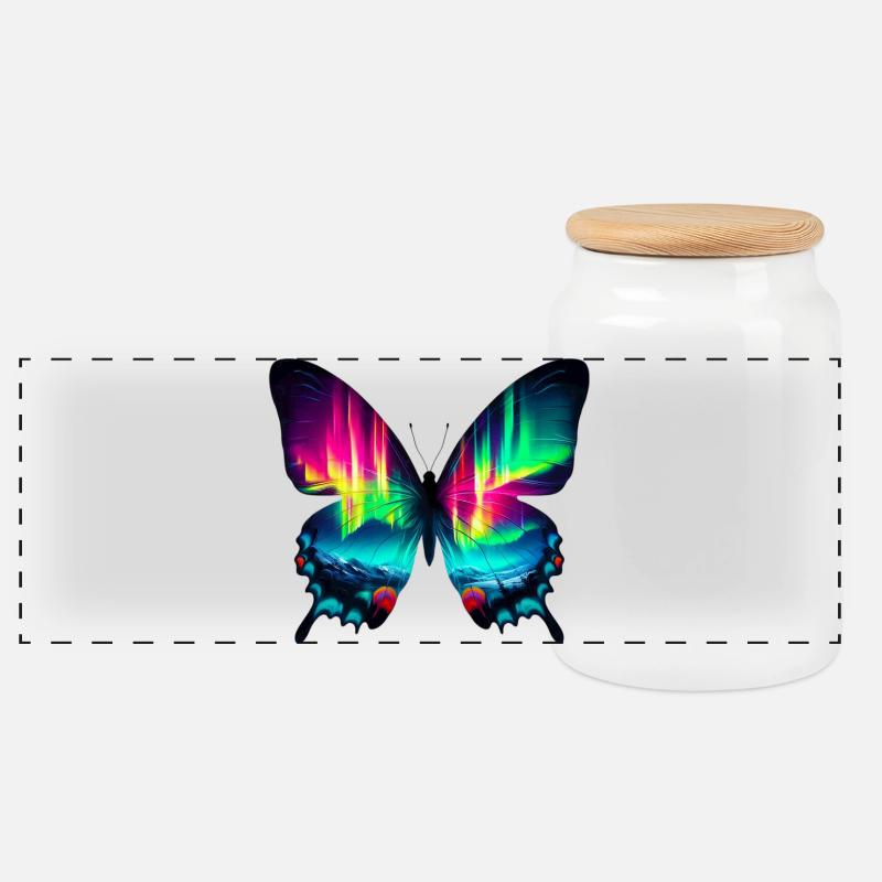 Schmetterling - Panorama Keksdose mit Holzdeckel - Weiß