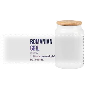 Romania - Panoramic Cookie Jar with Wooden Lid - white - Front