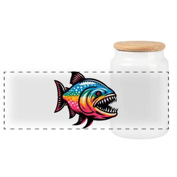 Piranha - Panorama Keksdose mit Holzdeckel - Weiß - Vorne