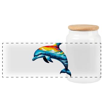 Delfin - Panorama Keksdose mit Holzdeckel - Weiß - Vorne