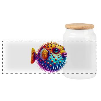 Blowfish - Panoramic Cookie Jar with Wooden Lid - white - Front