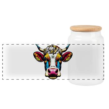 Cow - Panoramic Cookie Jar with Wooden Lid - white - Front