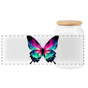 Butterfly - Panoramic Cookie Jar with Wooden Lid - white - Front