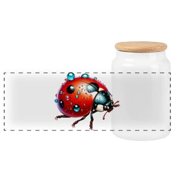 Ladybird - Panoramic Cookie Jar with Wooden Lid - white - Front