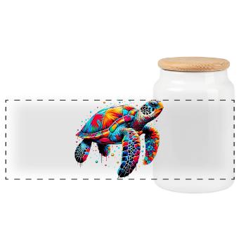 Turtle - Panoramic Cookie Jar with Wooden Lid - white - Front