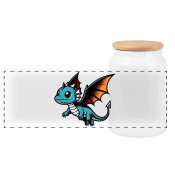 Dragon - Panoramic Cookie Jar with Wooden Lid - white - Front