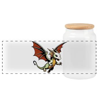 Dragon - Panoramic Cookie Jar with Wooden Lid - white - Front