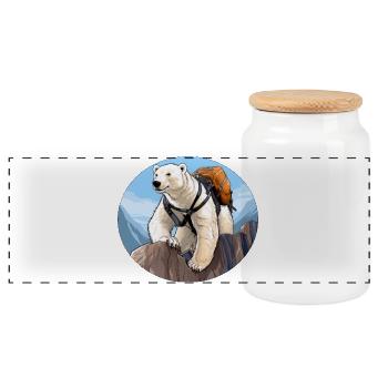 Polar Bear Hiking / Mountaineer Polar Bear - Panoramic Cookie Jar with Wooden Lid - white - Front