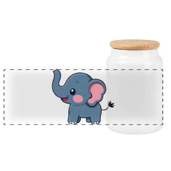 Cute Happy Elephant - Adorable Cartoon - Panoramic Cookie Jar with Wooden Lid - white - Front