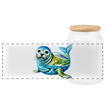 Phoque - Boîte à biscuits avec couvercle en bois - blanc - Devant