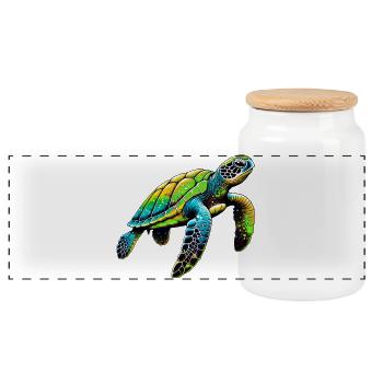 Turtle - Panoramic Cookie Jar with Wooden Lid - white - Front