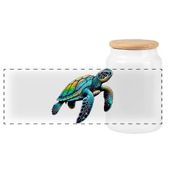 Turtle - Panoramic Cookie Jar with Wooden Lid - white - Front
