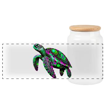 Turtle - Panoramic Cookie Jar with Wooden Lid - white - Front