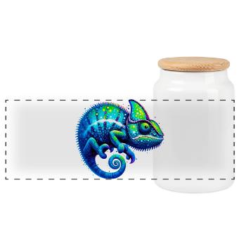 Chameleon - Panoramic Cookie Jar with Wooden Lid - white - Front