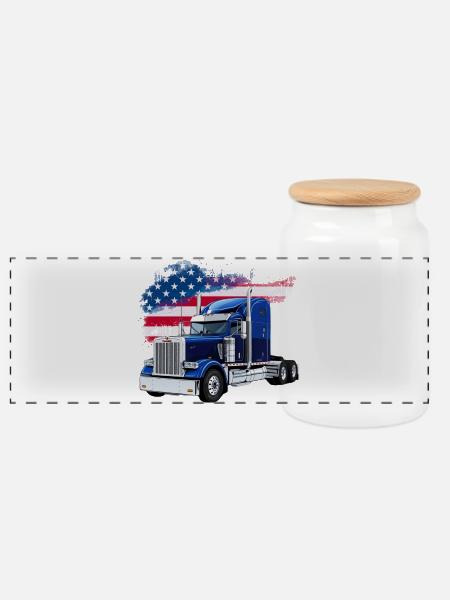 US LKW-Mit Amerika Flagge - Fahrer/Trucker - Panorama Keksdose mit Holzdeckel - Weiß