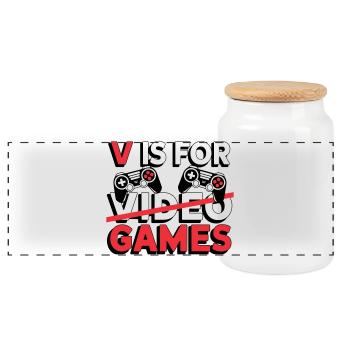V steht für Video Games Funny - Panorama Keksdose mit Holzdeckel - Weiß - Vorne