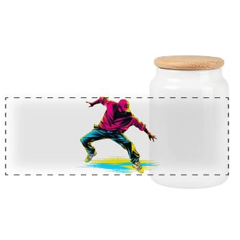 Breakdance Retrowave - Panoramic Cookie Jar with Wooden Lid - white - Front