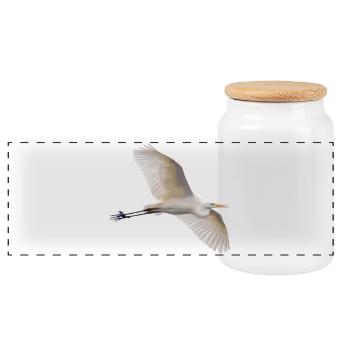 Great White Egret in Flight - Photography - Panoramic Cookie Jar with Wooden Lid - white - Front