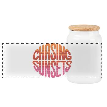 Chasing Sunsets Retro Sunset Typography - Panoramic Cookie Jar with Wooden Lid - white - Front