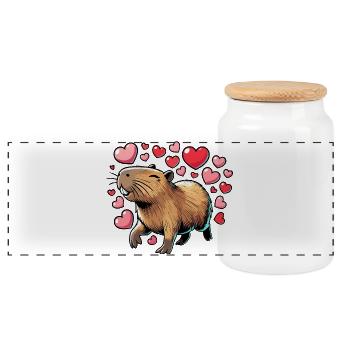 Capybara Love - Design mignon et charmant - Boîte à biscuits avec couvercle en bois - blanc - Devant