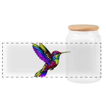 Hummingbird - Panoramic Cookie Jar with Wooden Lid - white - Front