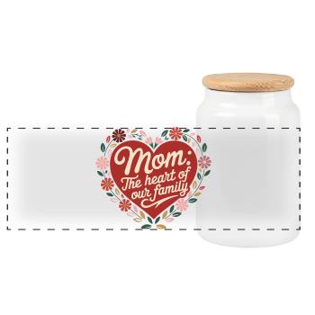 Mom Heart of Our Family Floral Gift - Panoramic Cookie Jar with Wooden Lid - white - Front