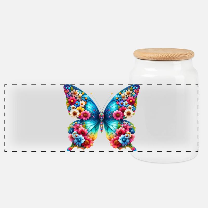 Schmetterling - Panorama Keksdose mit Holzdeckel - Weiß