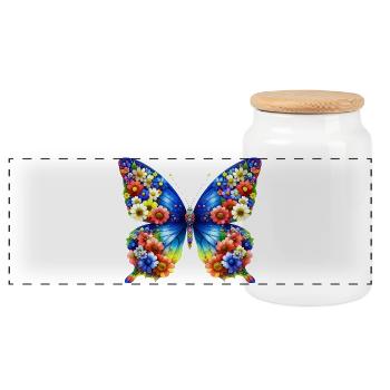 Butterfly - Panoramic Cookie Jar with Wooden Lid - white - Front