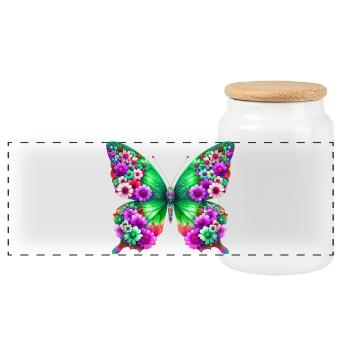 Butterfly - Panoramic Cookie Jar with Wooden Lid - white - Front
