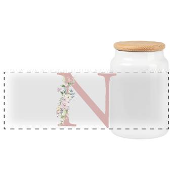 N Monogramme, Floral, Personnalisable - Boîte à biscuits avec couvercle en bois - blanc - Devant