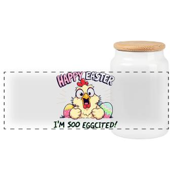 Joyeuses Pâques, je suis œuf - Boîte à biscuits avec couvercle en bois - blanc - Devant