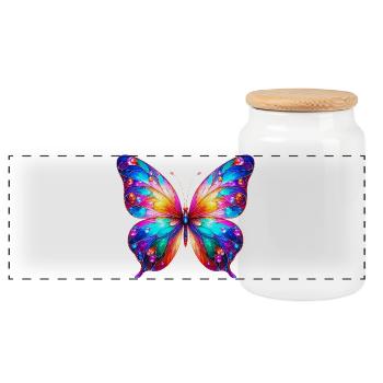 Butterfly - Panoramic Cookie Jar with Wooden Lid - white - Front