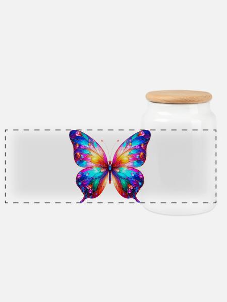 Schmetterling - Panorama Keksdose mit Holzdeckel - Weiß