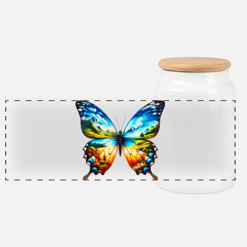 Schmetterling - Panorama Keksdose mit Holzdeckel - Weiß